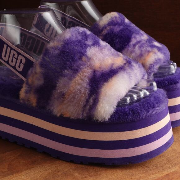 UGG Slippers WMS SZ 6.5-7 Purple Disco Marble Slide Platform Cozy Slingback Shoe - Picture 5 of 13